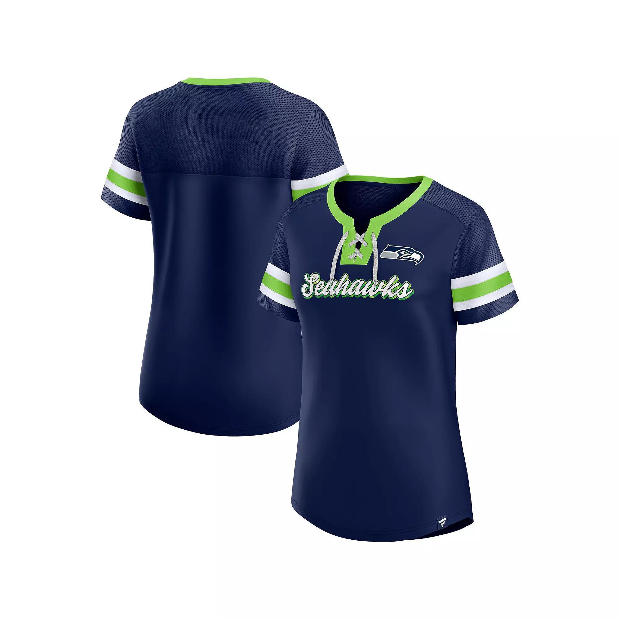 Women's Fanatics Branded College Navy Seattle Seahawks Original State Lace-Up T-Shirt,  Product Image