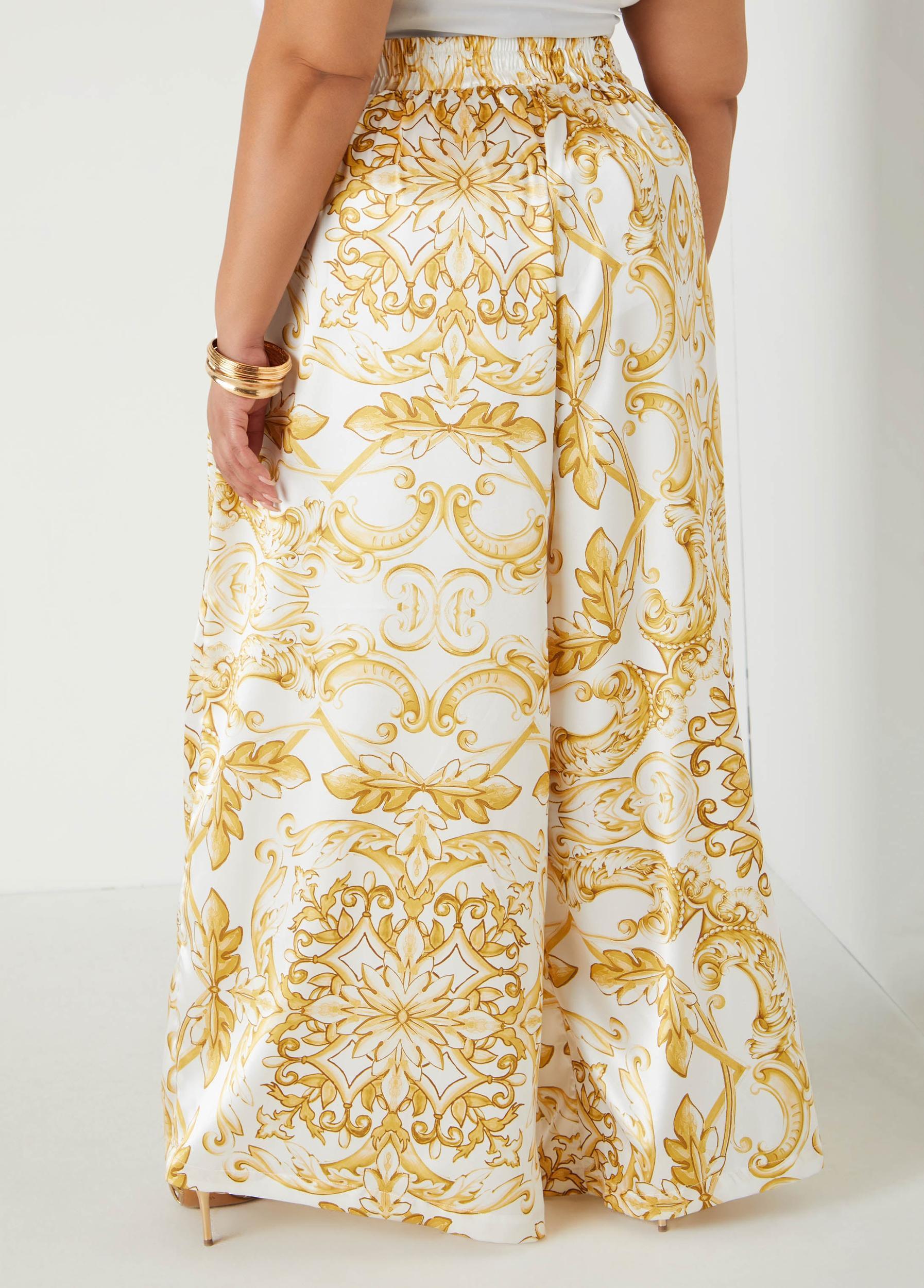 Baroque Print Wide Leg Pants Product Image