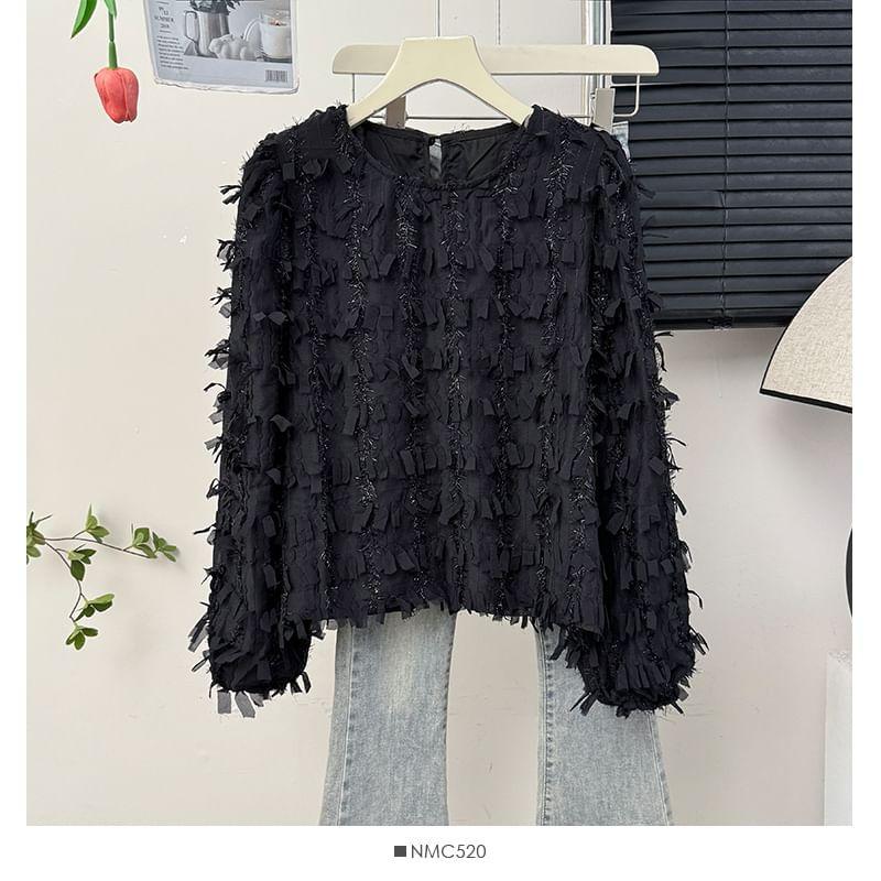 Tasselled Round-Neck Loose Blouse Product Image