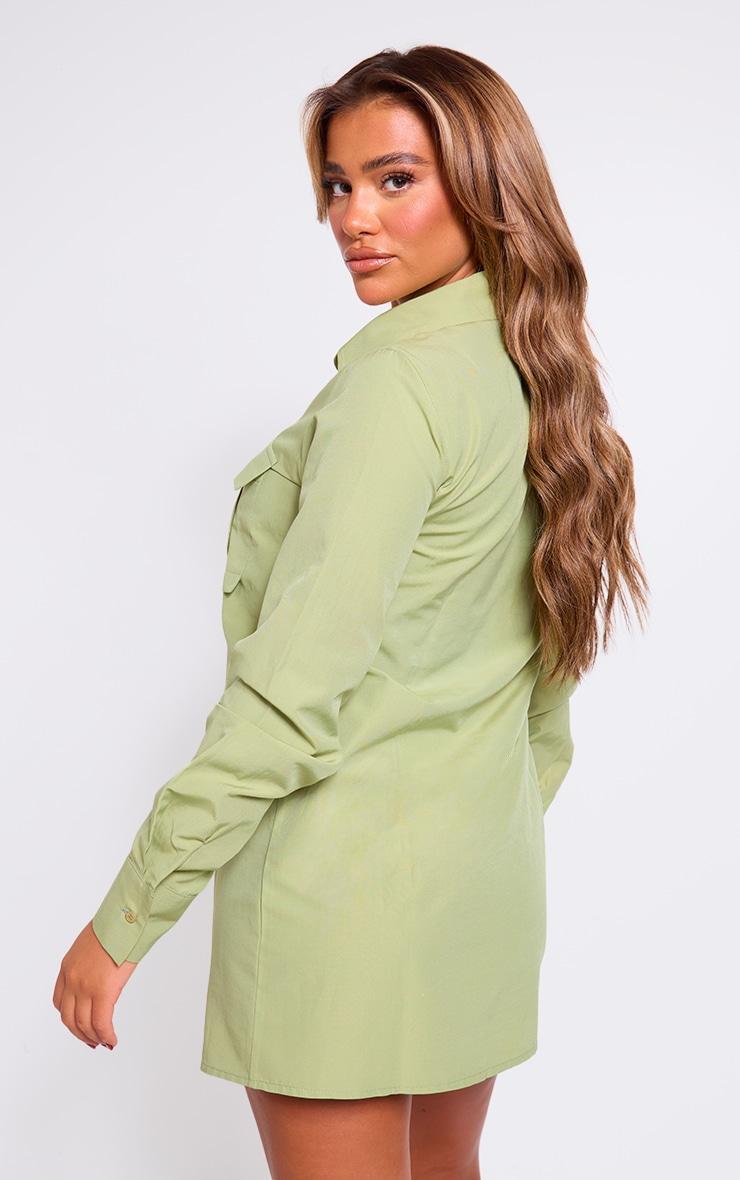 Khaki Woven Pocket Detail Oversized Shirt Dress Product Image