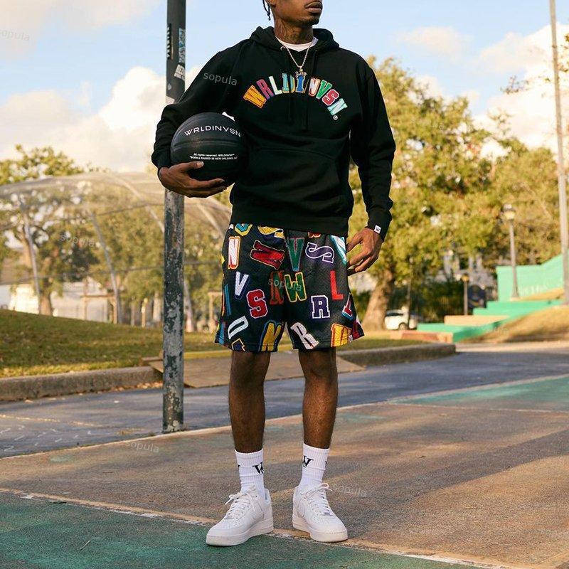 Sopula Color Letter Scrambled Printing Casual Mesh Shorts Product Image