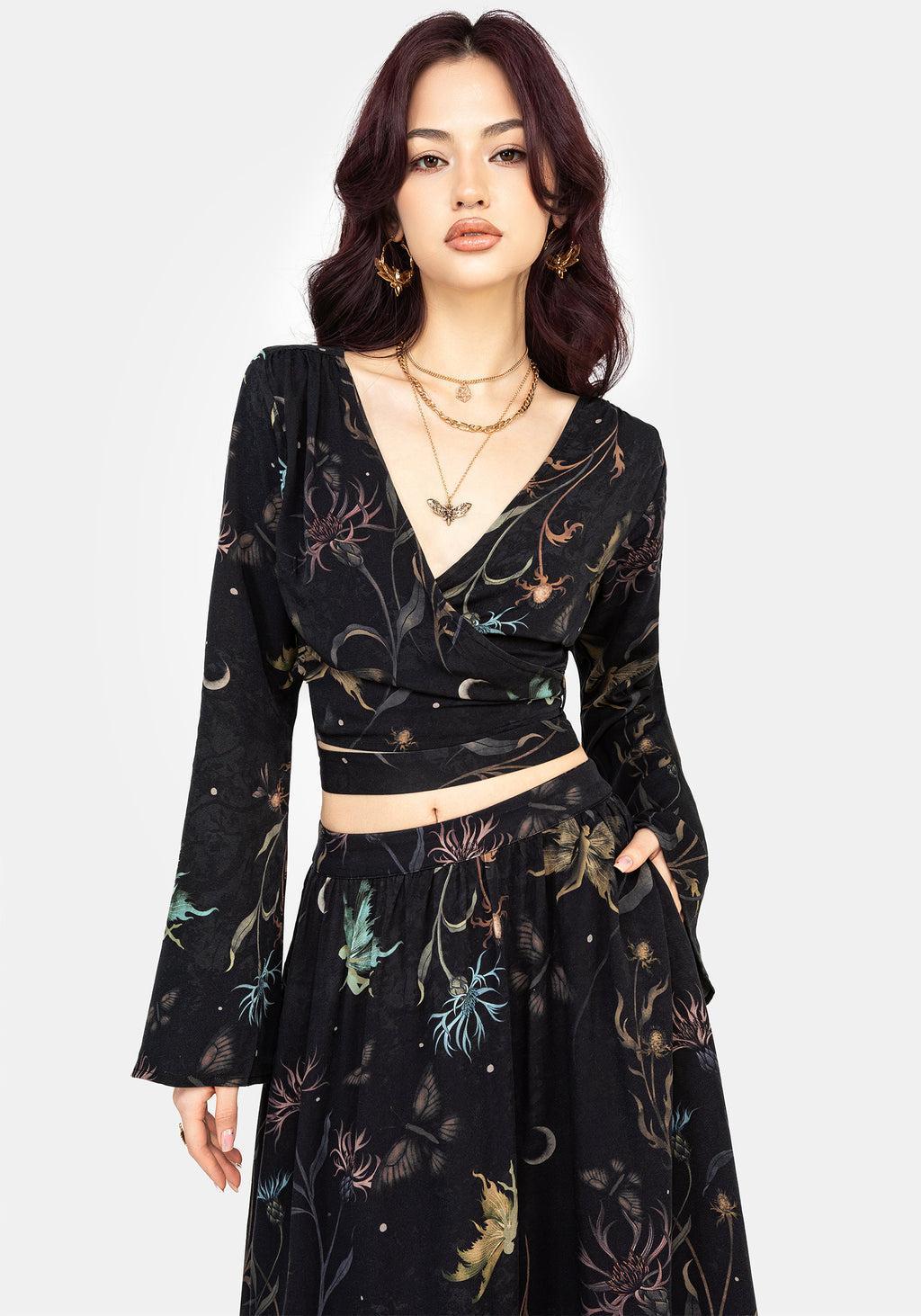 Rosanella Floral Print Flare Sleeve Wrap Top Product Image