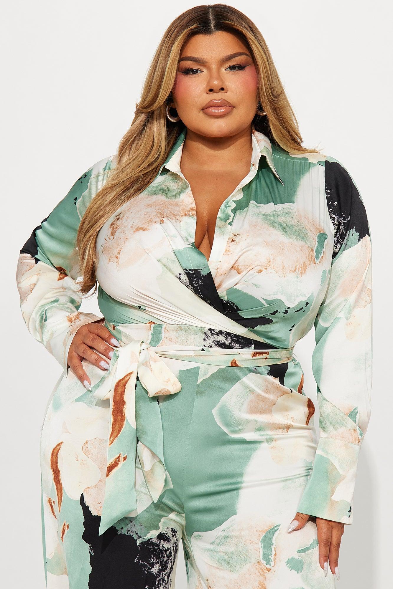 Take Me Away SatinJumpsuit - Green/combo Product Image