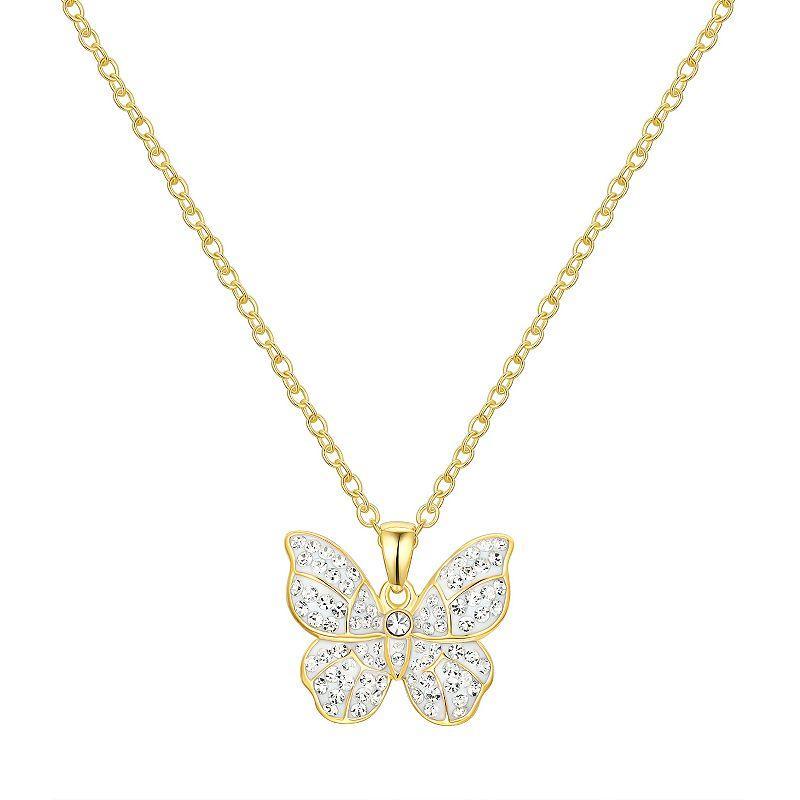 14k Gold Plated Crystal Butterfly Pendant Necklace, Womens Silvertone White Product Image