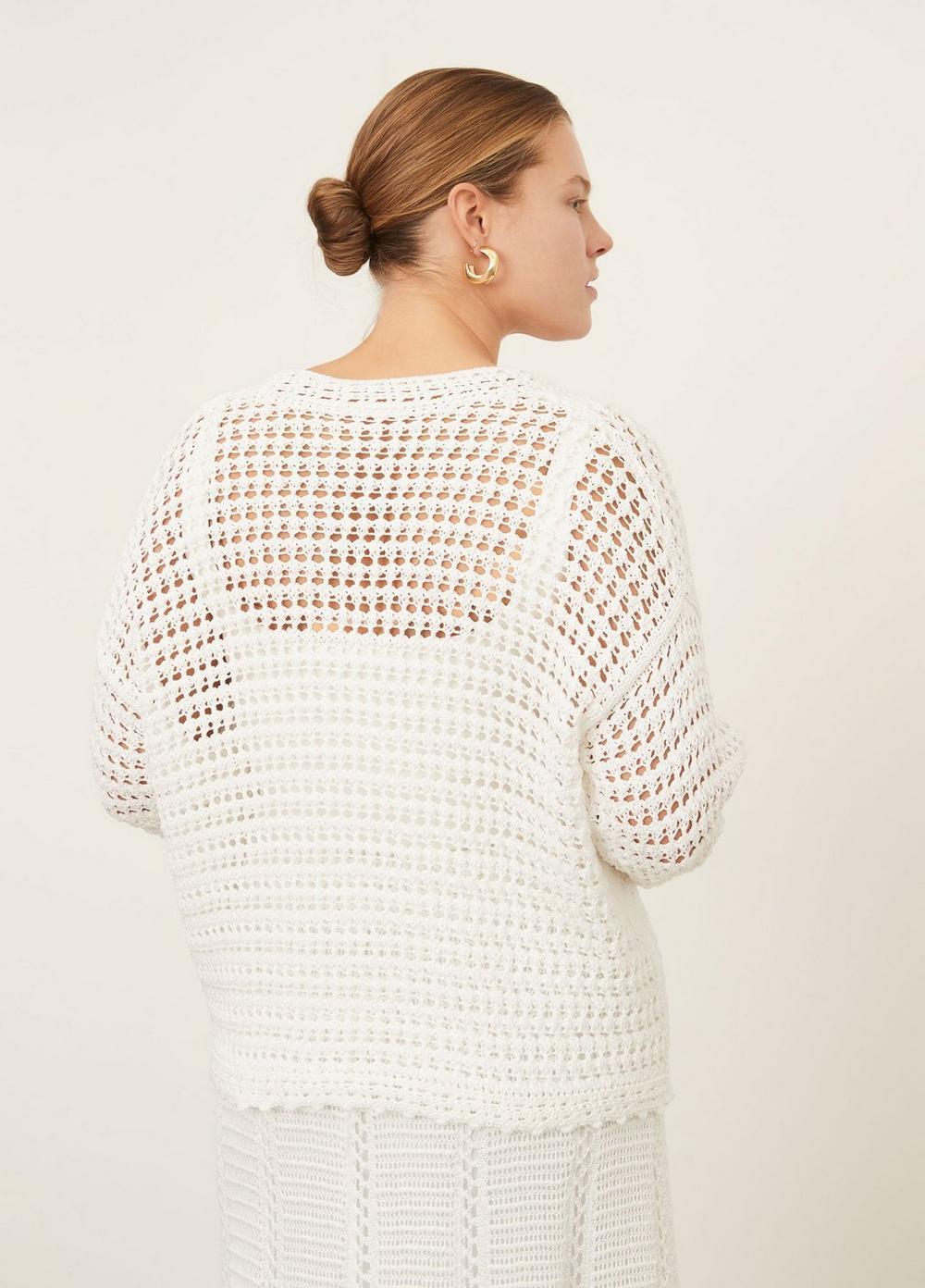 Womens Crochet Cardigan Sweater, Optic White, Size 1XL Vince Product Image