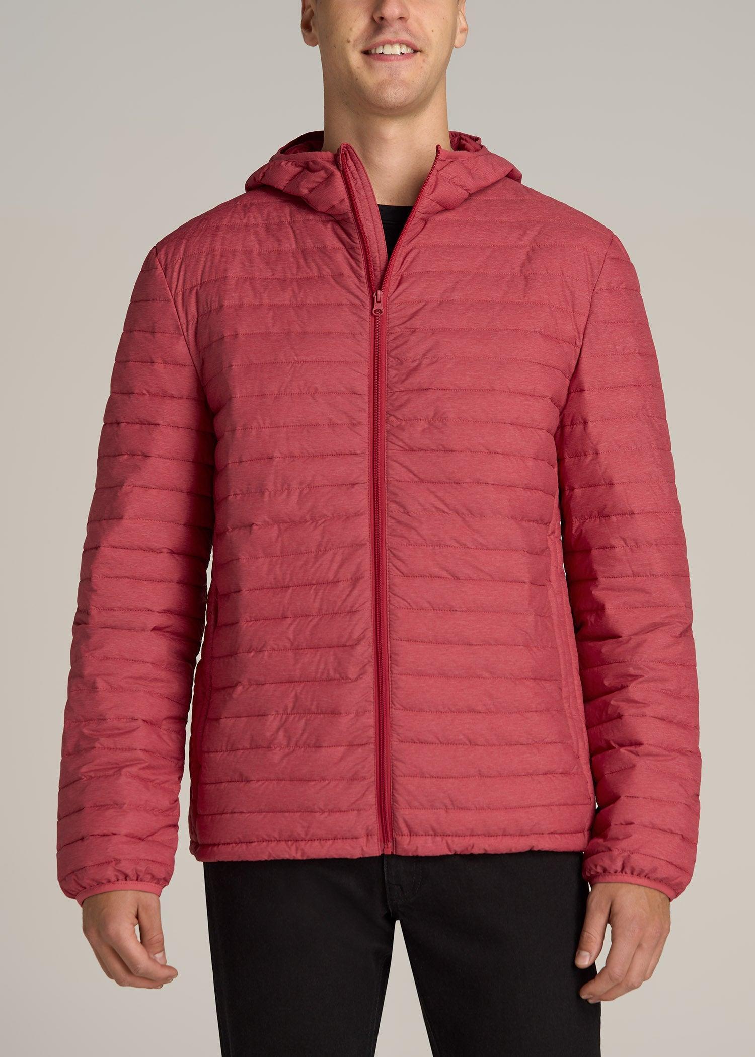 Packable Puffer Jacket for Tall Men in Red Space Dye Male Product Image