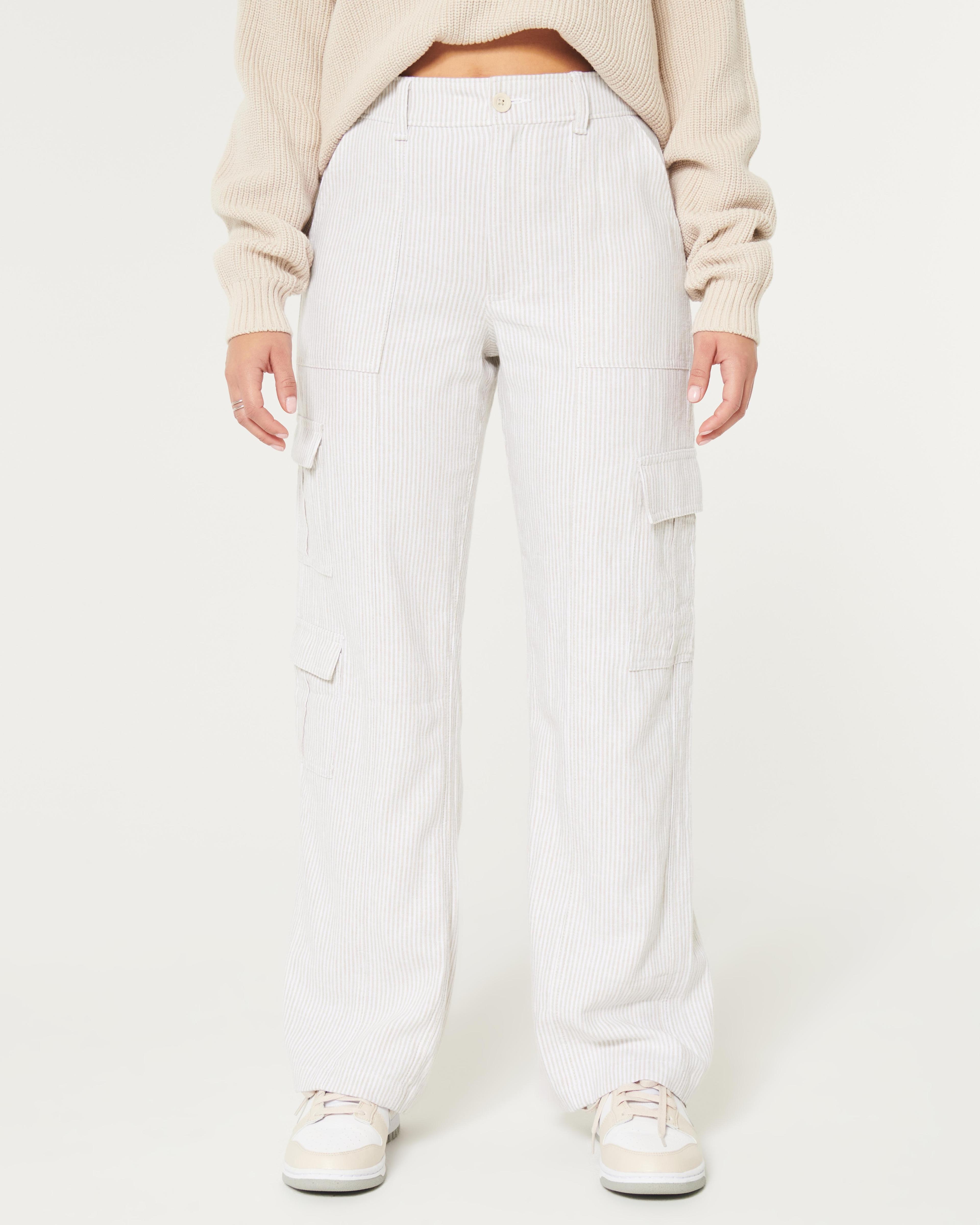 Ultra High-Rise Linen-Blend 3-Pocket Baggy Cargo Pants Product Image