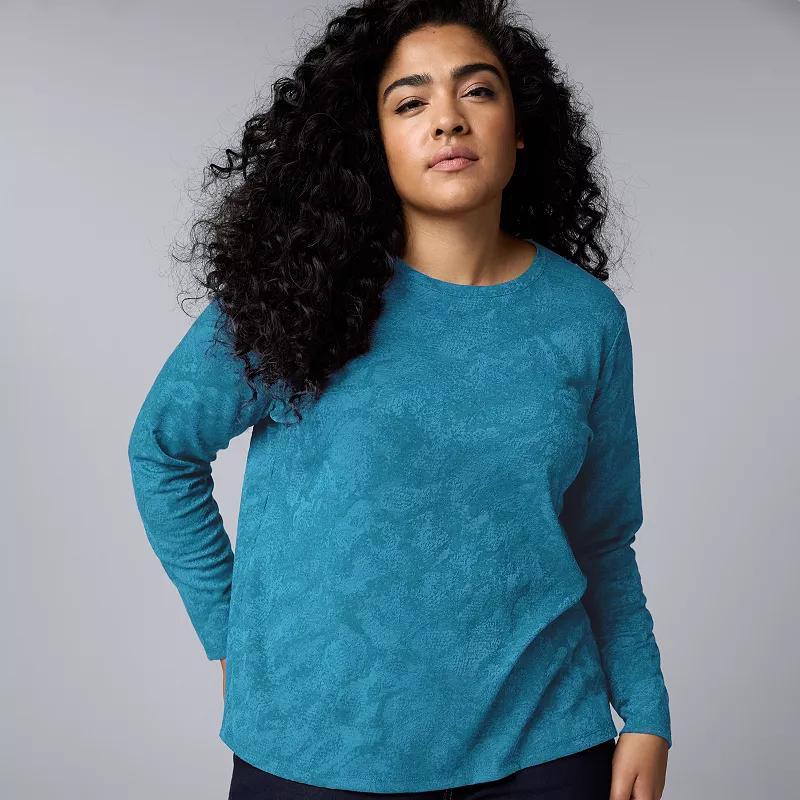 Plus Size Simply Vera Vera Wang Long Sleeve Crewneck T-Shirt, Womens Product Image