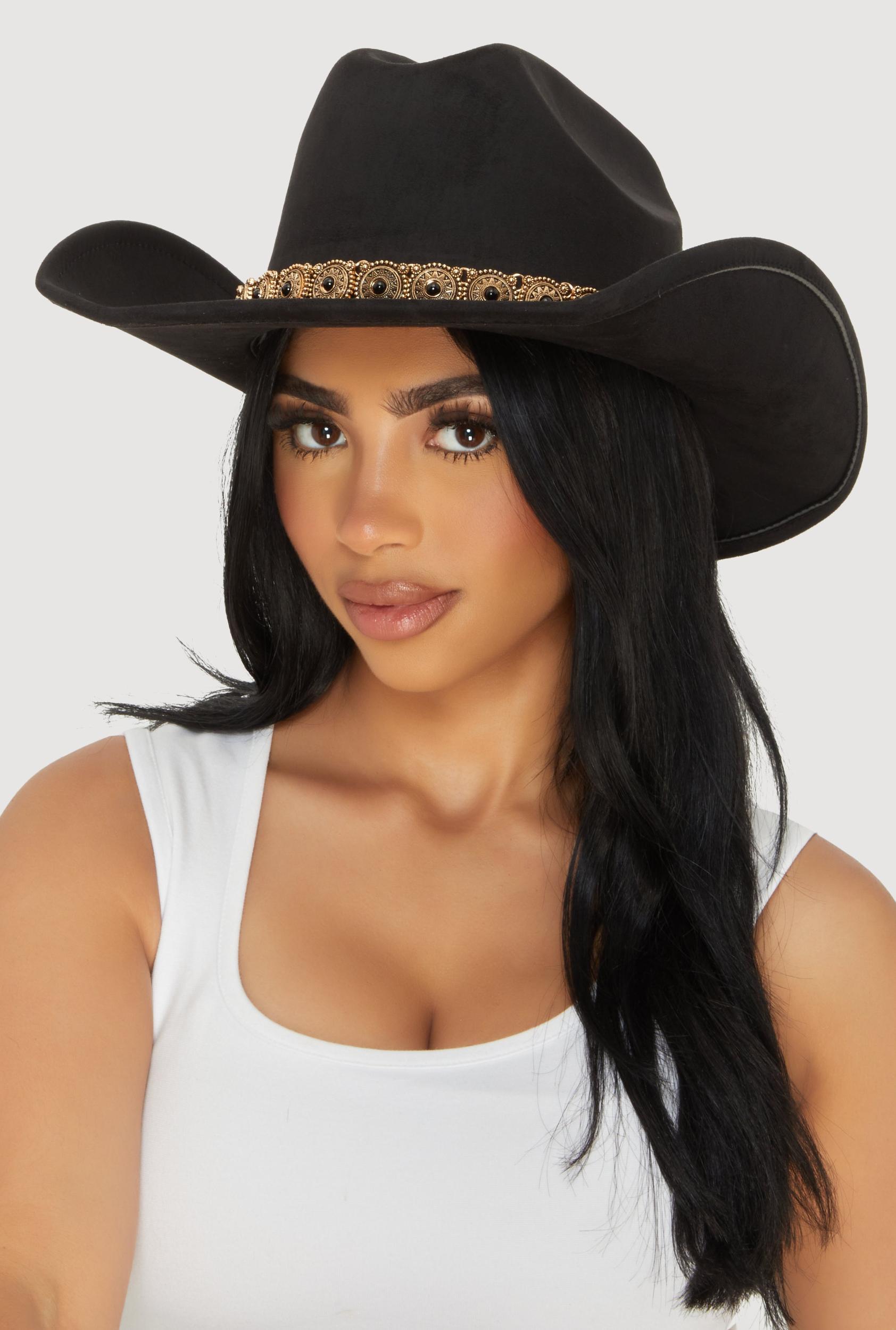 Faux Suede Metallic Boho Trim Cowboy Hat Female Product Image