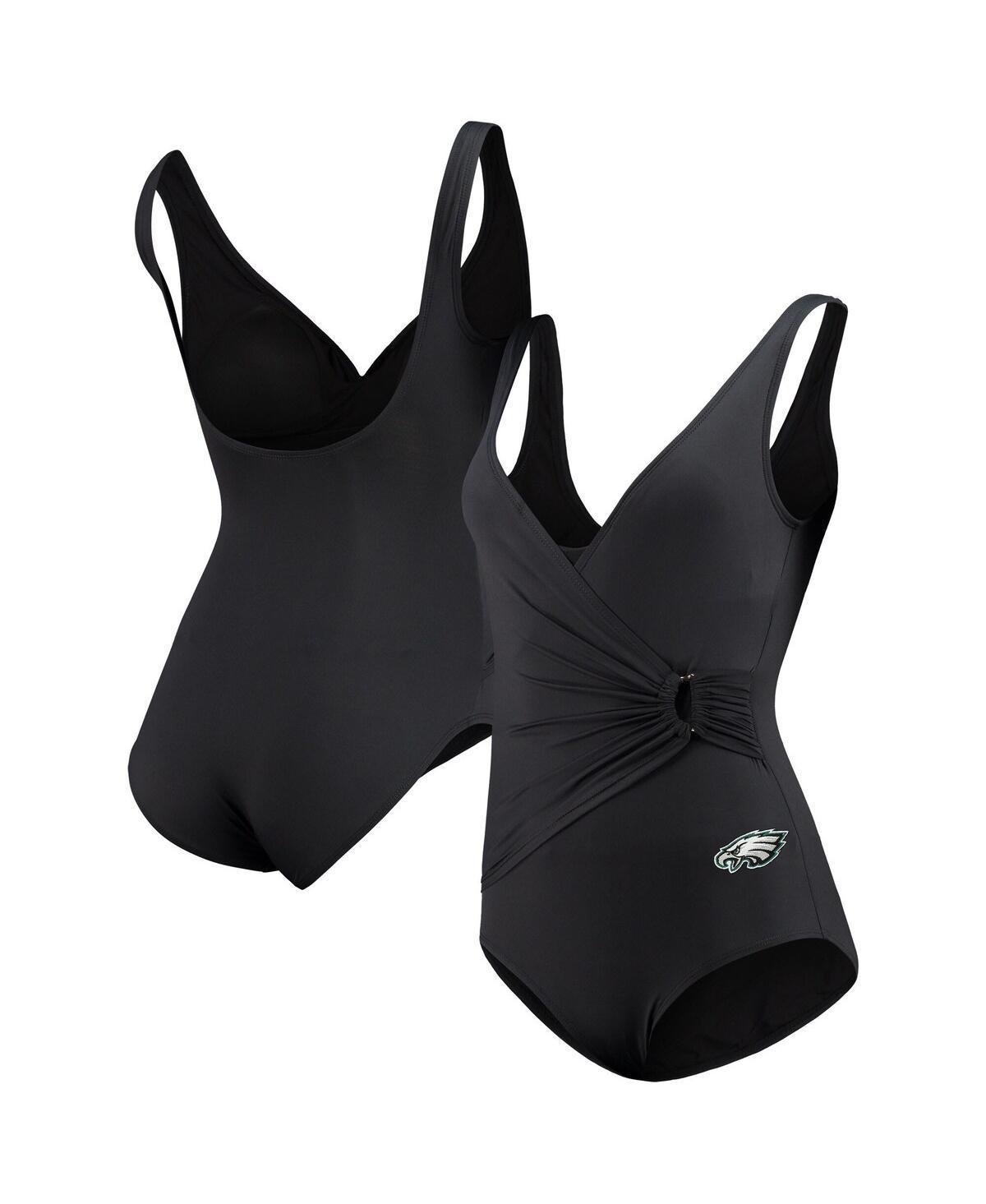 Womens Tommy Bahama Black Philadelphia Eagles Pearl Clara Wrap One-Piece Swimsuit Product Image