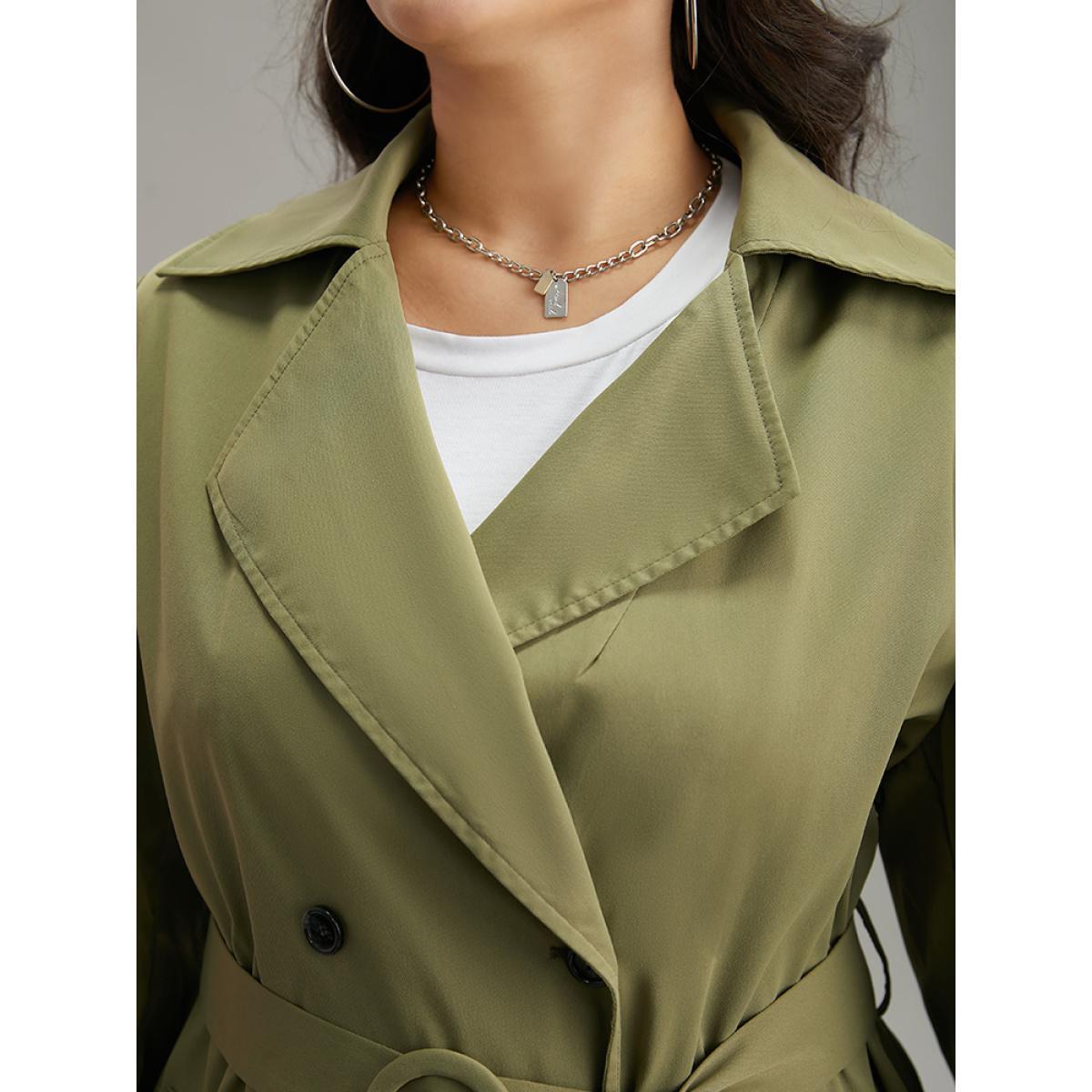 Plus Size Plain Double Breasted Belted Pocket Windbreaker Women ArmyGreen Casual Plain Ladies Dailywear Winter Coats BloomChic 28/5X Product Image