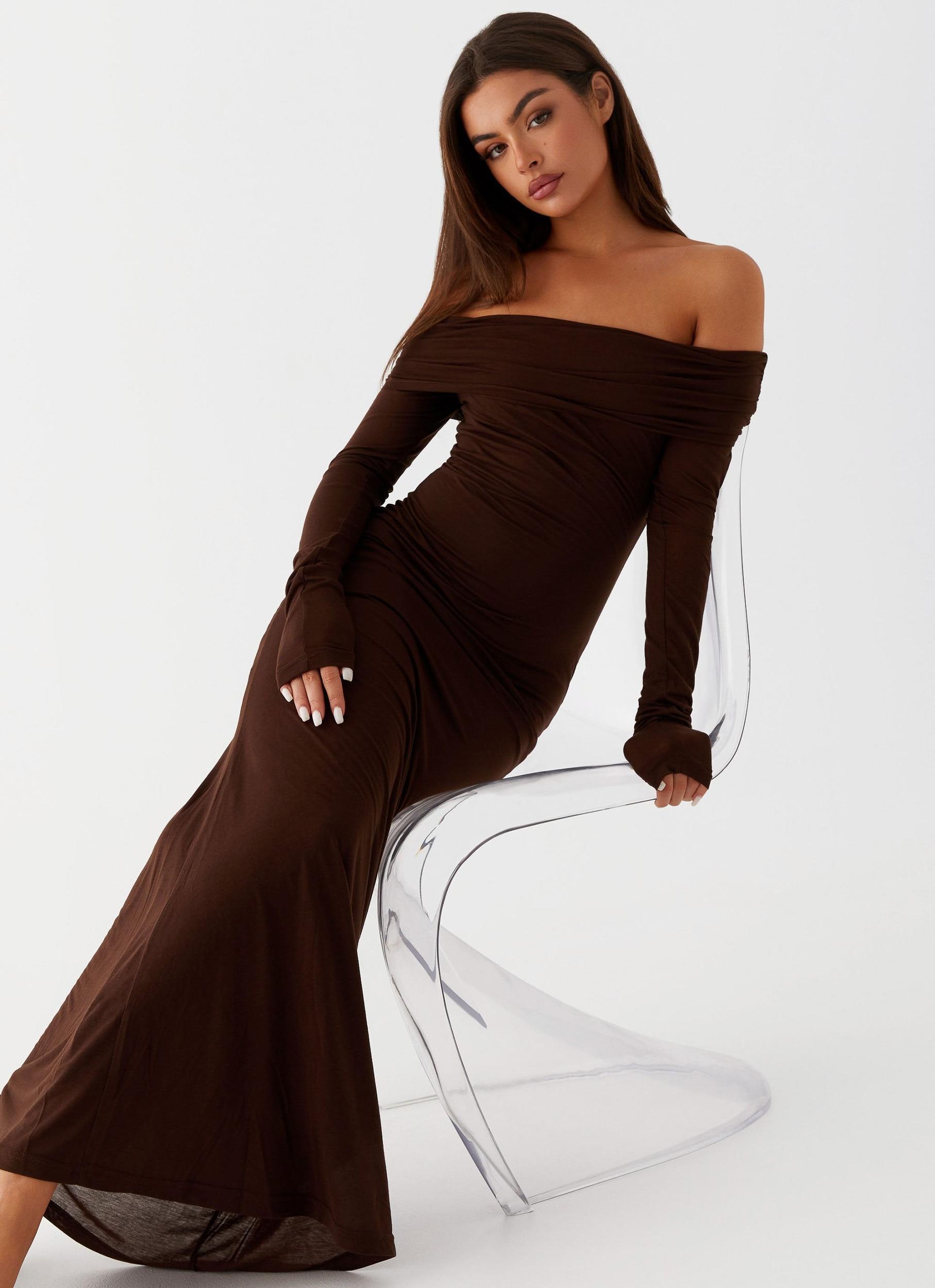 Cocoa Long Sleeve Maxi Dress - Chocolate Product Image