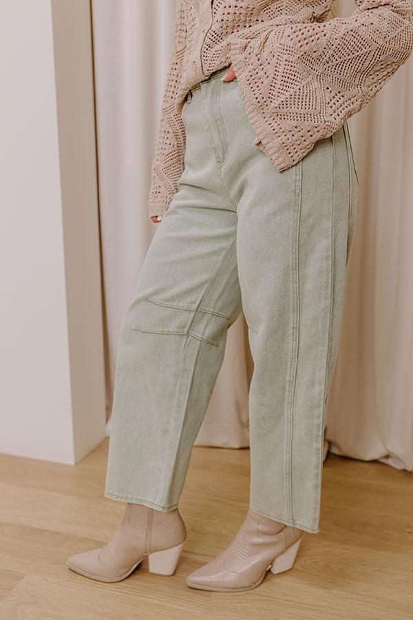 The Cristy High Waist Wide Leg Jean in Light Sage Product Image