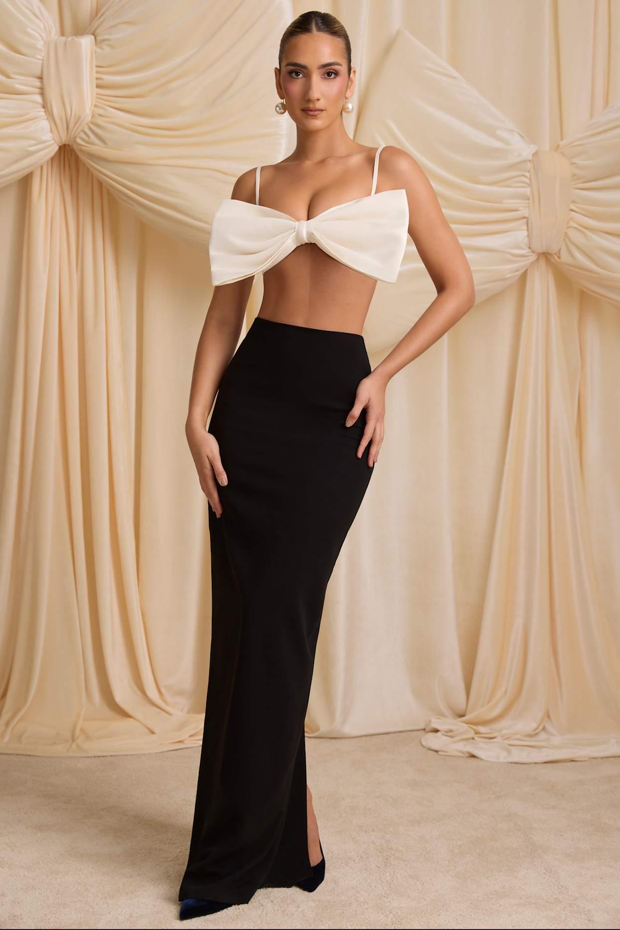 Strapless Bow Crop Top in Ivory Product Image