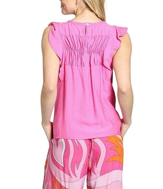 APNY Crinkle Woven Round Neck Cap Flutter Sleeve Top Product Image