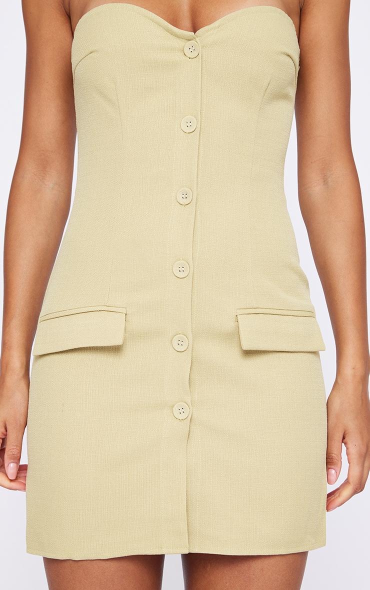 Sage Khaki Bandeau Button Pocket Detail Bodycon Dress Product Image