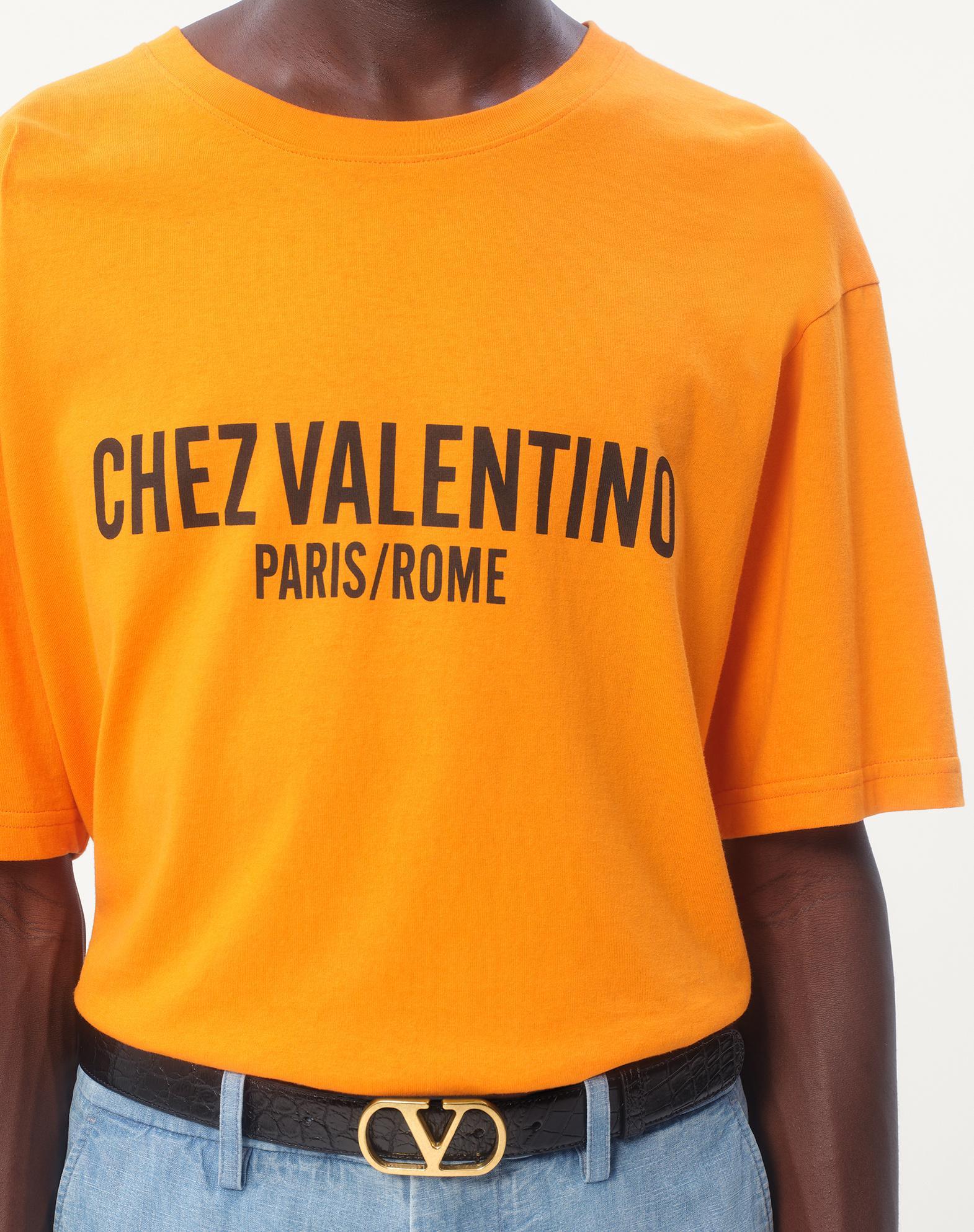 VALENTINO Cotton T-shirt With Chez Print In Orange Product Image