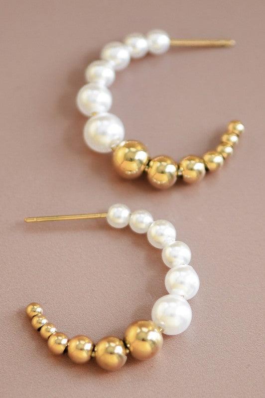 Gold & Pearl Beaded Hoops Product Image