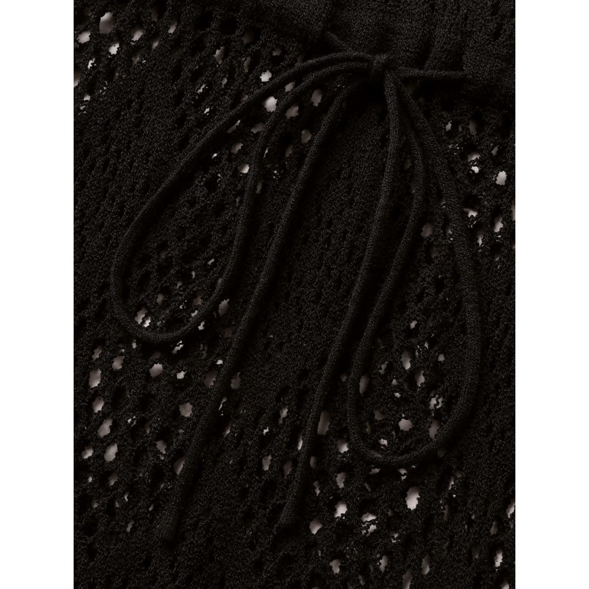 Plus Size Geometric Cut Out Drawstring Dolman Sleeve Swim Cover Up Women's Swimwear Black Beach Loose Texture Curve Swim Cover Ups BloomChic 14-16/1X Product Image