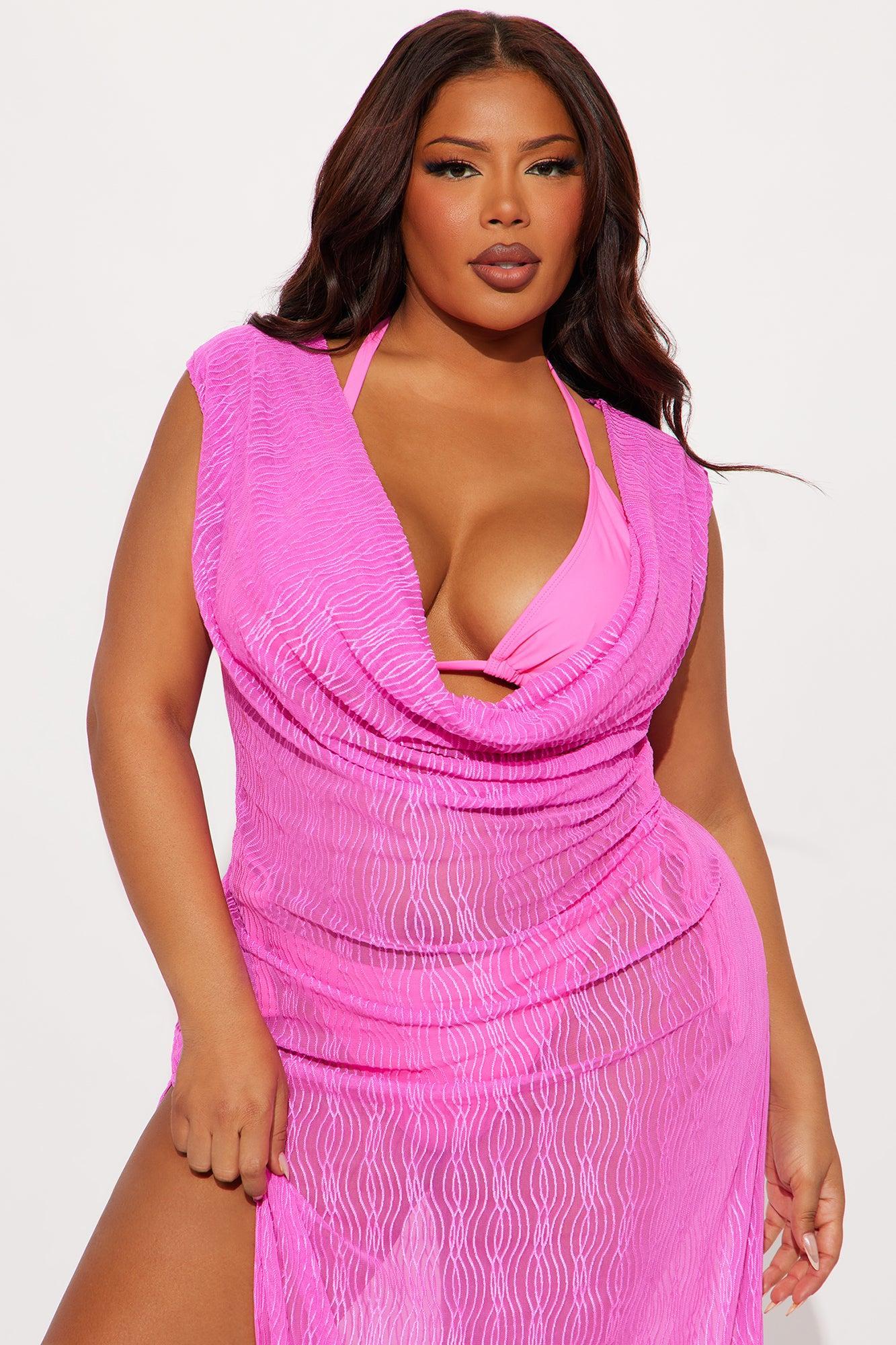 Summer Wave Textured Mesh Cowl Neck Cover Up Maxi Dress - Pink Female Product Image