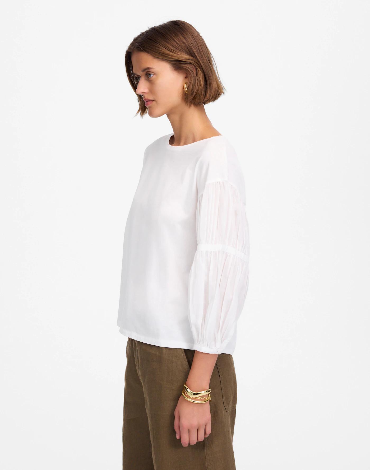 Puff-Sleeve Drop-Shoulder Knit Top Product Image