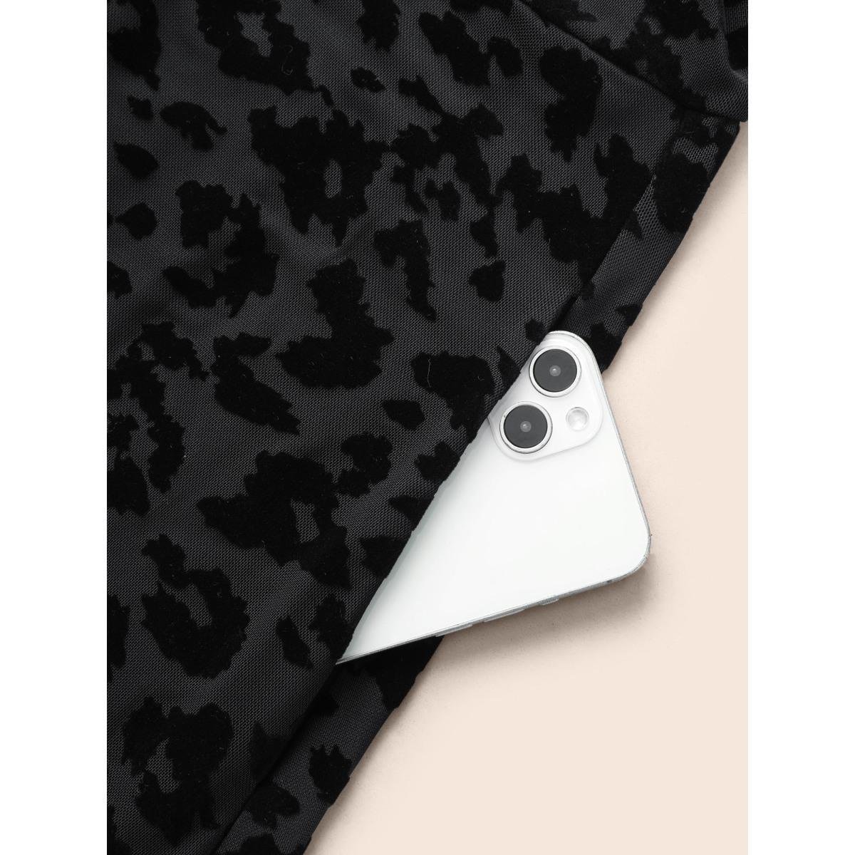 Plus Size V Neck Flocking Mesh Midi Dress Black Women Elegant Texture V-neck Long Sleeve Curvy BloomChic 18-20/2X Product Image