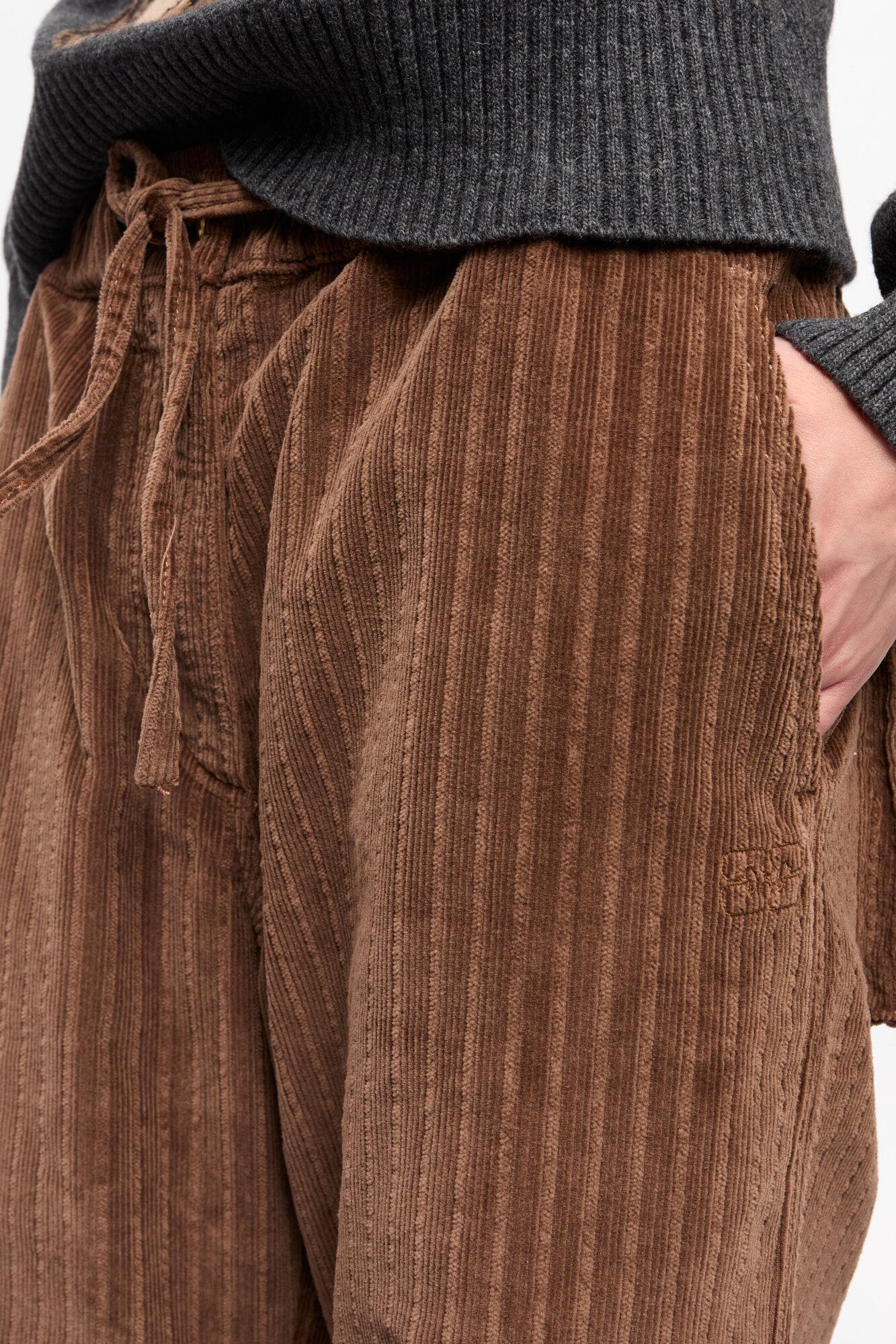 Brown Corduroy Drawstring Pants Product Image