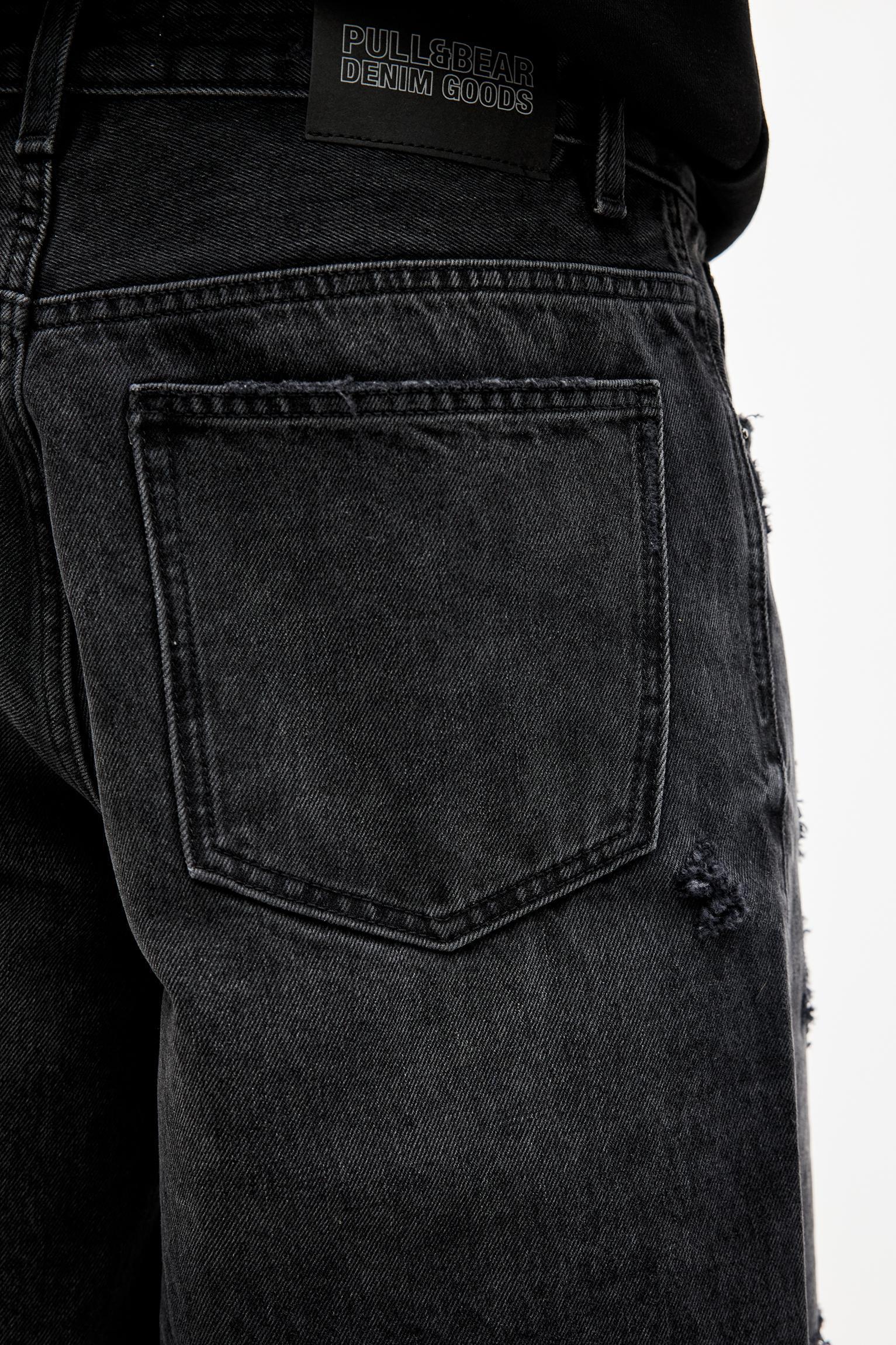 Ripped straight fit denim Bermuda shorts Product Image