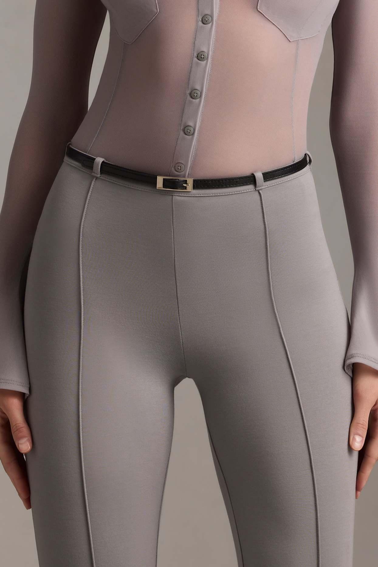 Low-Rise Flared Trousers in Grey Product Image