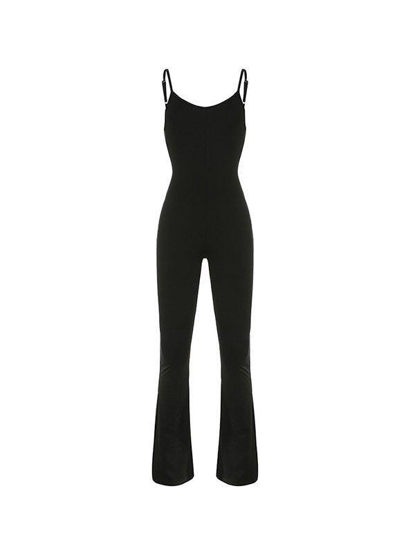 Backless Flare Leg Black Jumpsuit Product Image