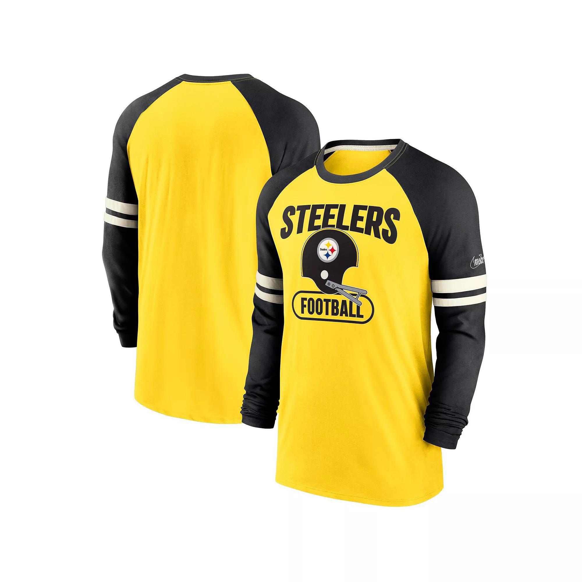 Men's Nike Gold/Black Pittsburgh Steelers Throwback Raglan Long Sleeve T-Shirt, Size: Medium Product Image