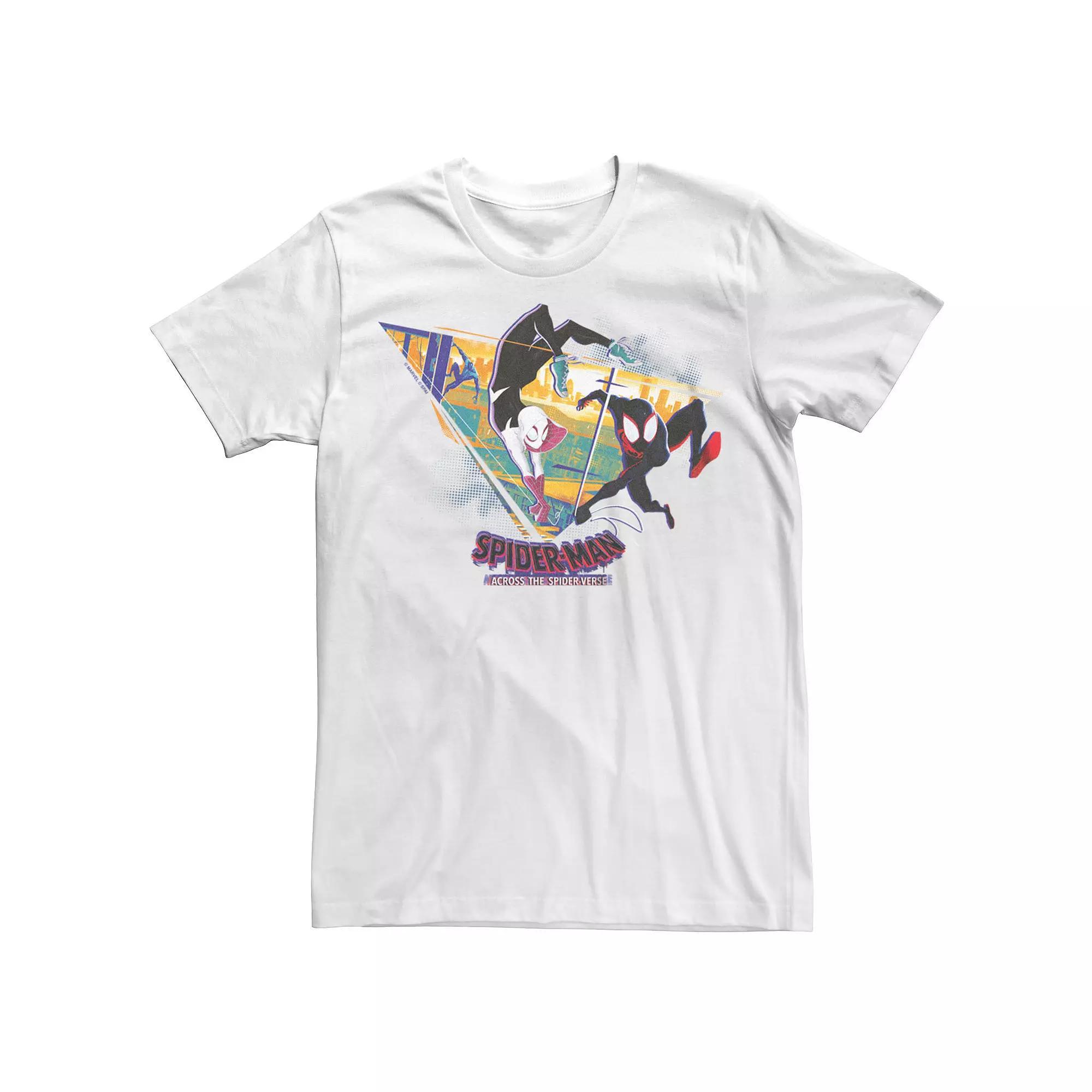 Men's Marvel Spiderman Across the Spider Verse Miles & Gwen Comic Triangle Graphic Tee, Size: Small, White Product Image