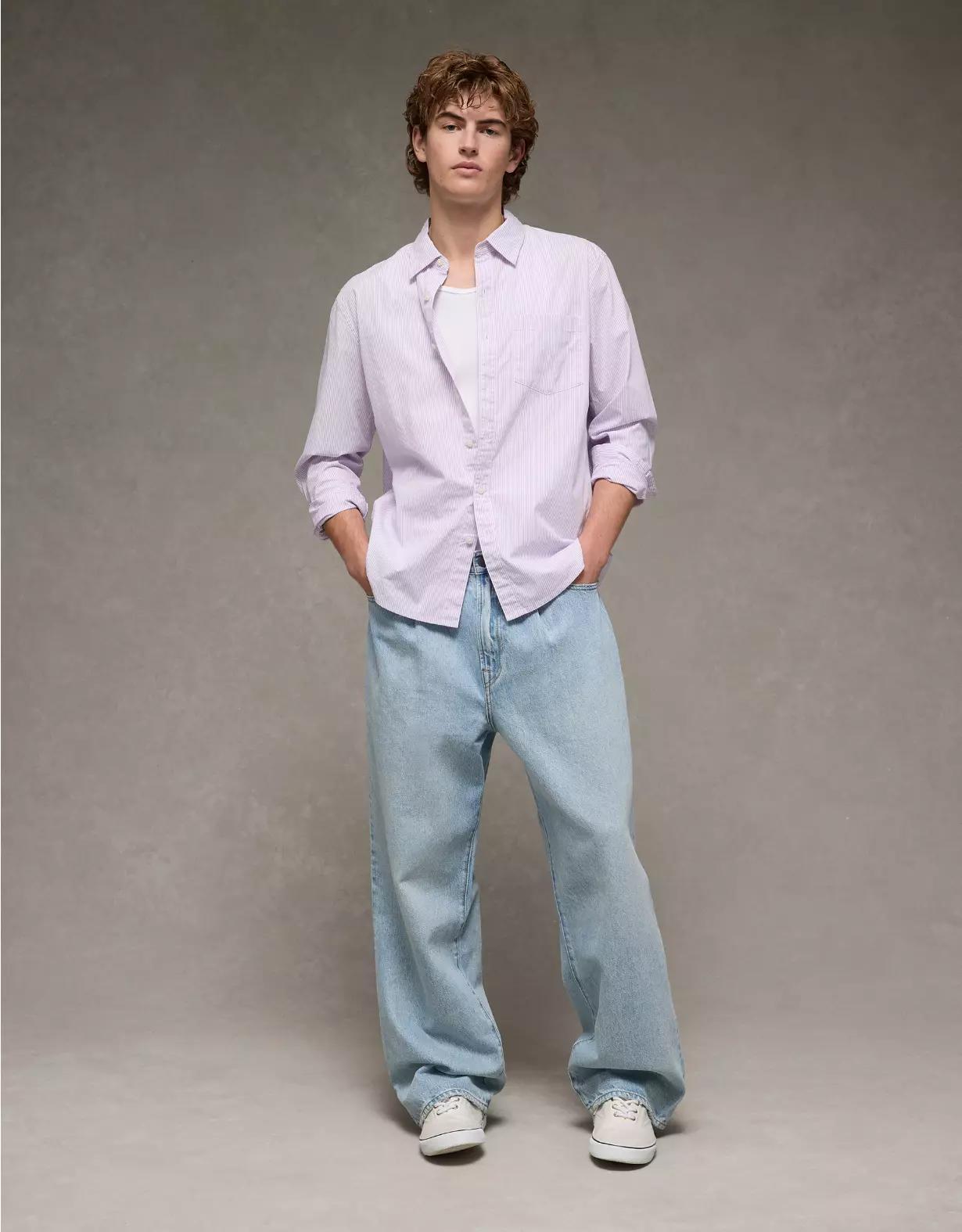 AE Everyday Relaxed Fit Poplin Button-Up Shirt Product Image