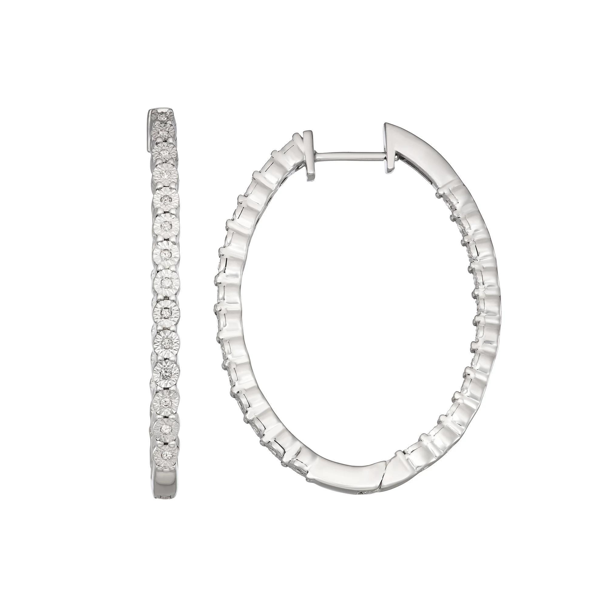 HDI Sterling Silver 1/4 Carat T.W. Illusion Set Diamond Oval Hoop Earrings, Women's Product Image