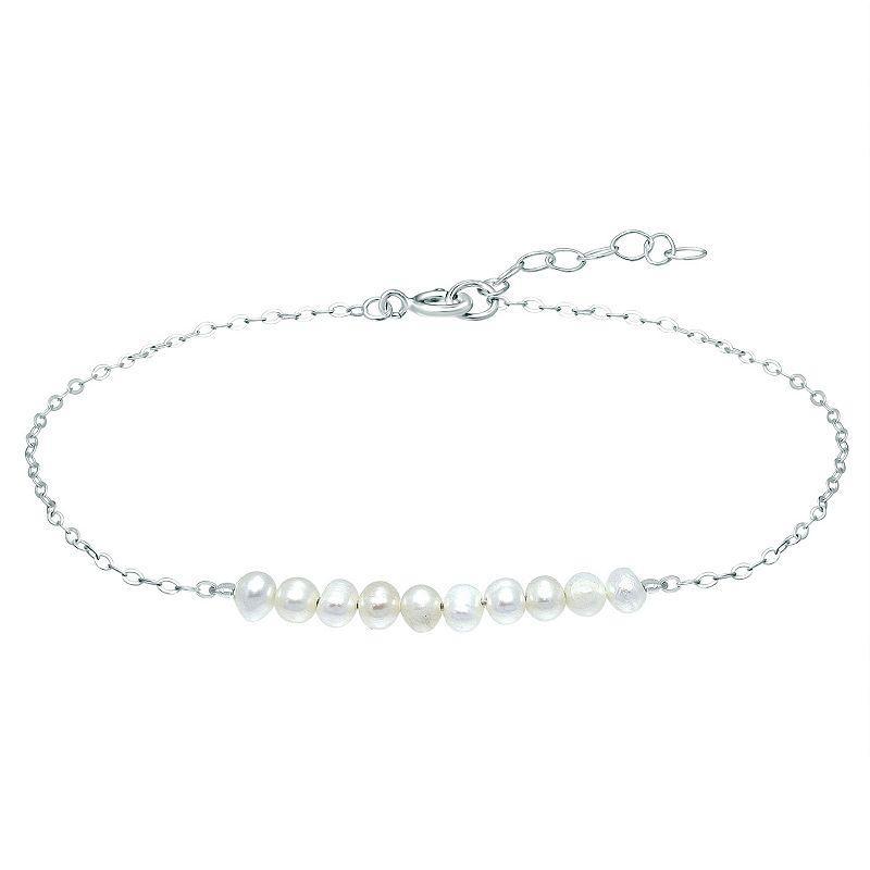 Aleure Precioso Sterling Silver Freshwater Cultured Pearl Beaded Anklet, Womens White Product Image