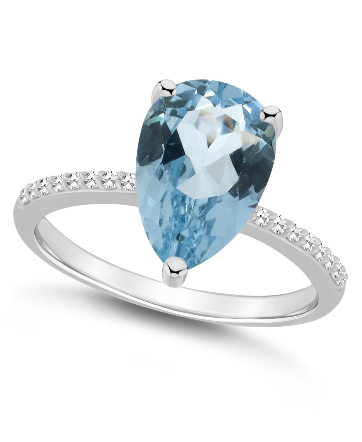 Alyson Layne Sterling Silver 10 mm x 8 mm Pear Shape Gemstone & 1/10 Carat T.W. Diamond Ring, Womens, Blue Topaz Product Image