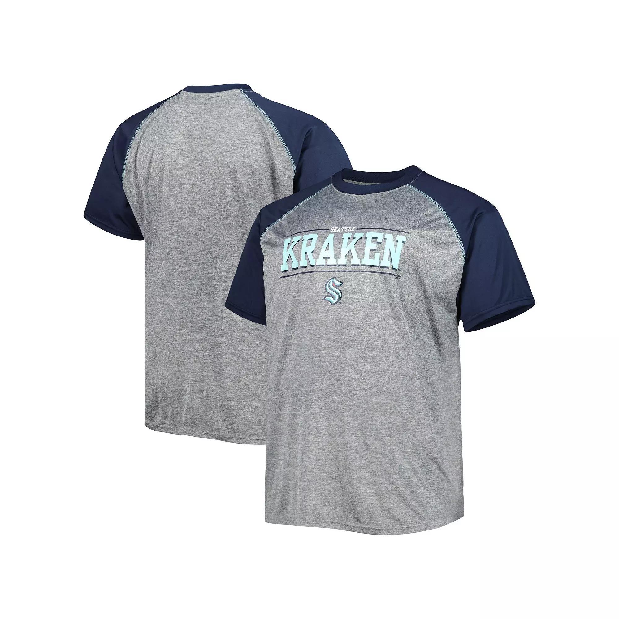 Men's Heather Gray Seattle Kraken Big & Tall Logo Raglan T-Shirt, Size: 2XLT, Krk Grey Product Image