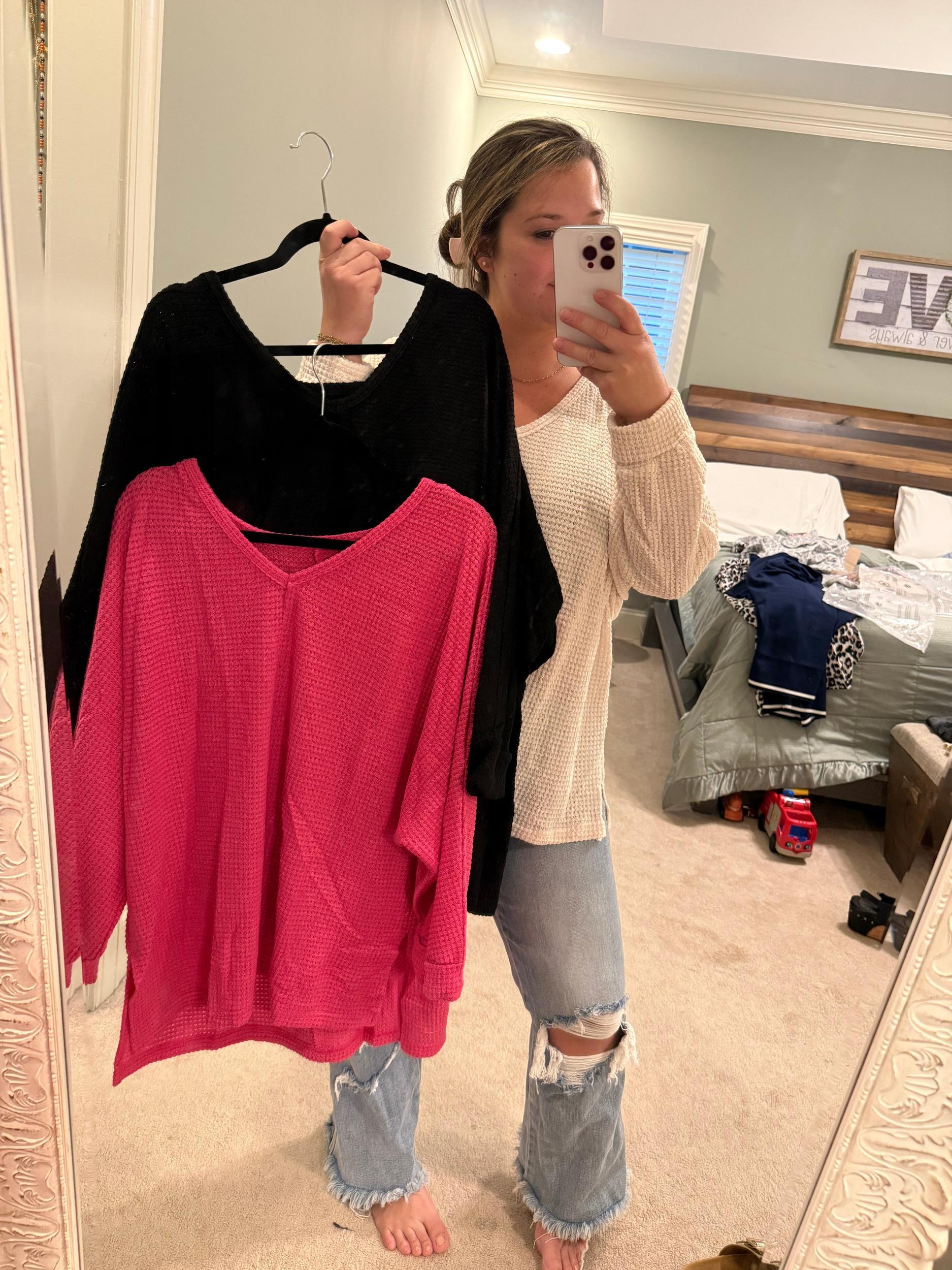 Preorder Oversized Waffle Top- Black Product Image