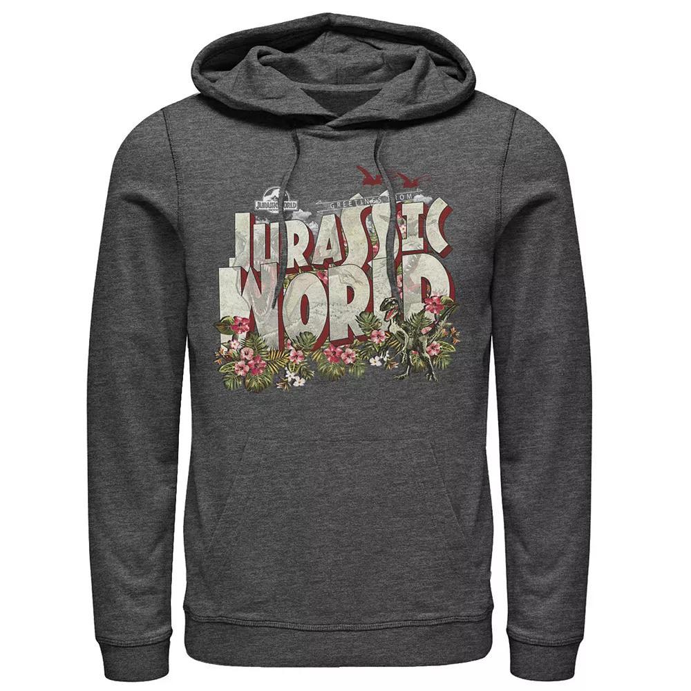 Men's Jurassic World Tropical Raptor Postcard Hoodie, Size: Medium, Grey Heather Product Image