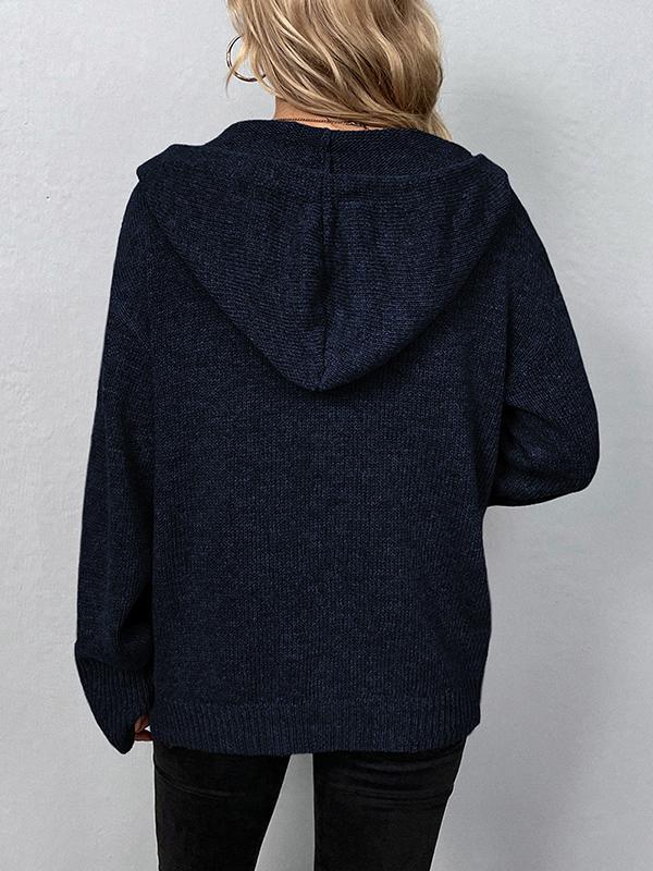 Wrap Buttoned Hooded Solid Color Cardigan Product Image