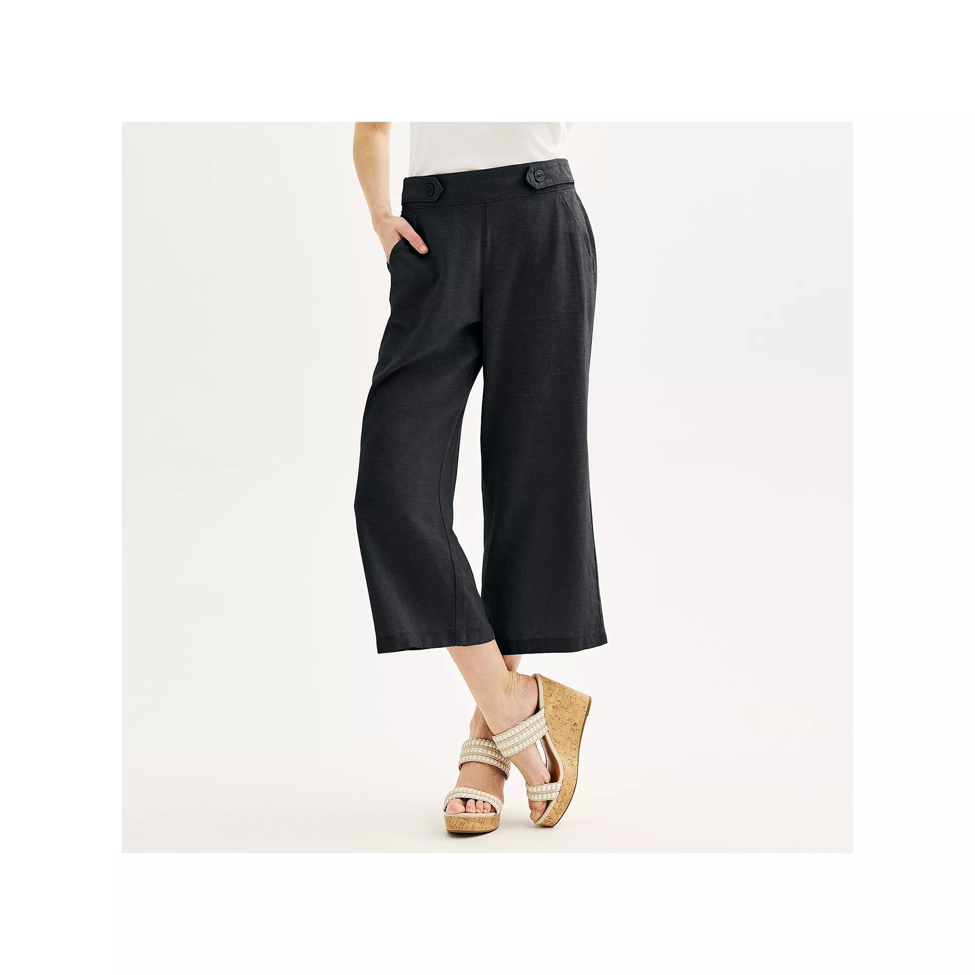 Women's Croft & Barrow® Pull-On Wide Leg Crop Pants, Size: Small, Mineral Black Product Image