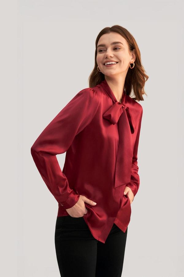 Women Bow-tie Neck Silk Blouse Product Image