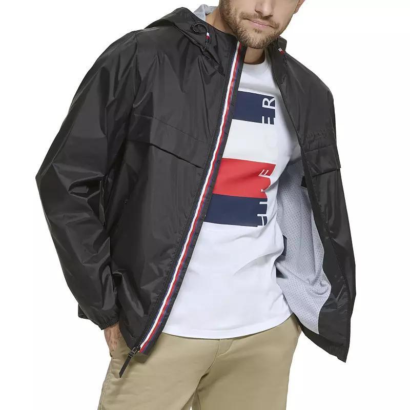 Men's Tommy Hilfiger Logo Patch Hooded Rain Jacket, Size: Small, Black Product Image