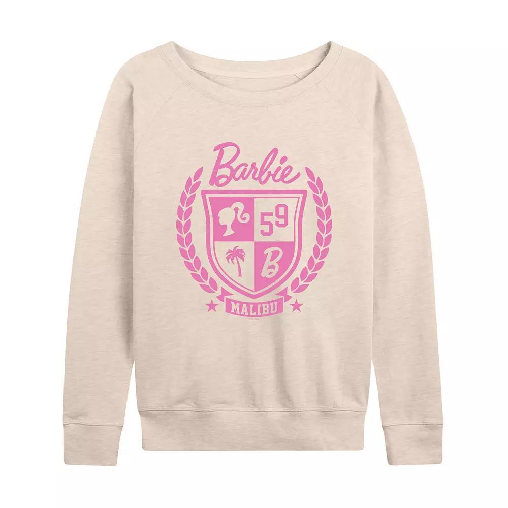 Women's Barbie® Varsity Malibu Seal French Terry Long Sleeve Tee, Size: Small, Beige Product Image