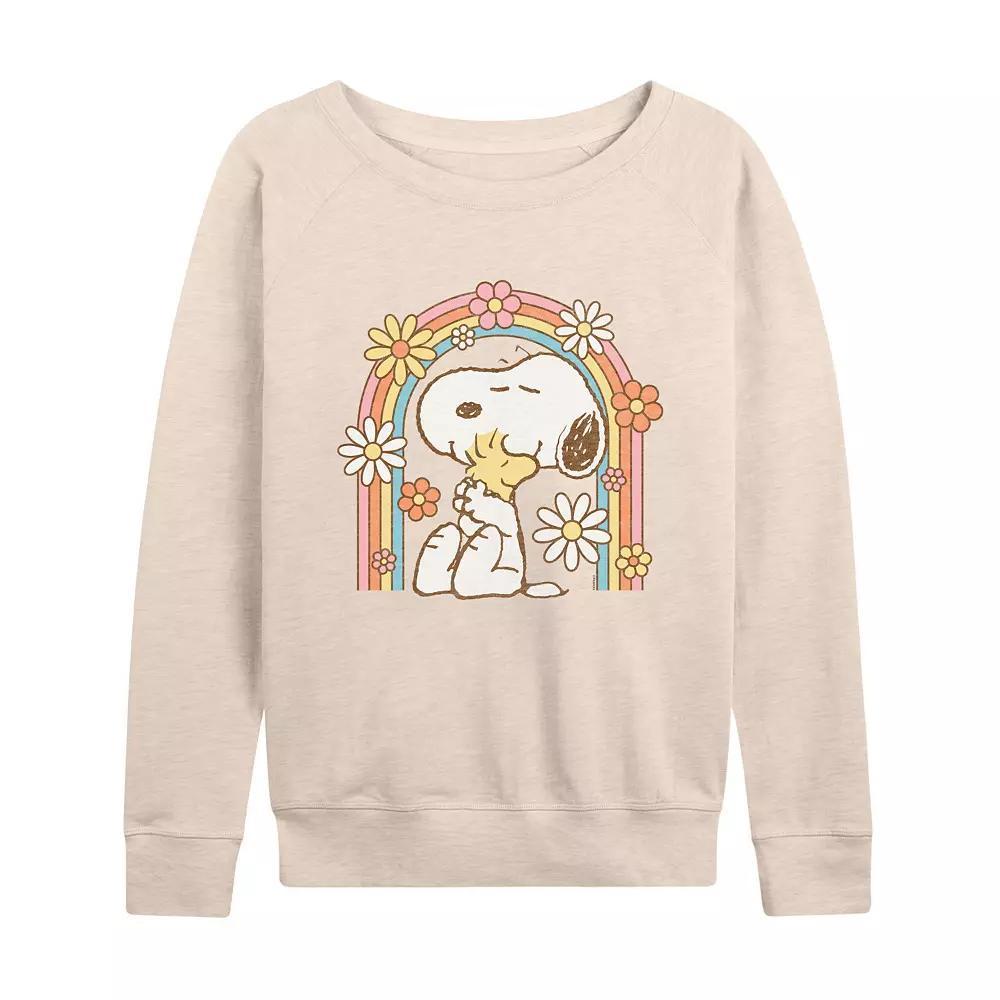 Women's Peanuts Snoopy and Woodstock Flower Rainbow French Terry Long Sleeve Tee, Girl's,  Product Image