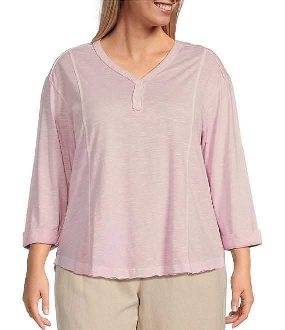 Westbound Plus Size Rolled 3/4 Sleeve Faux Henley Top Product Image