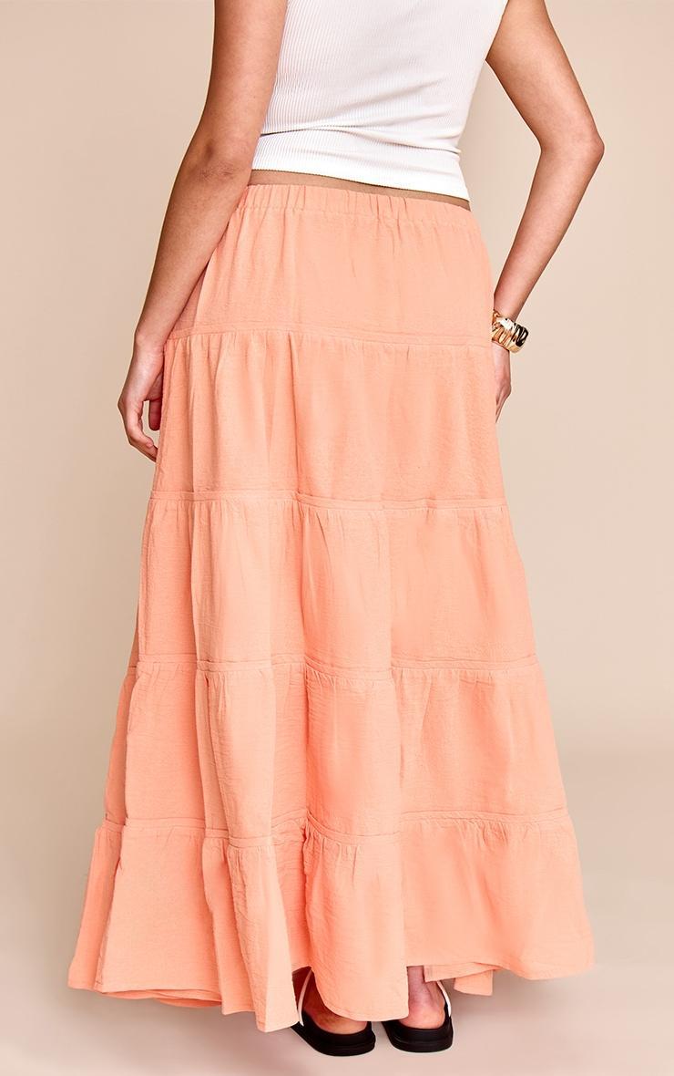 Plus Peach Cotton Tiered Drawstring Waist Maxi Skirt Product Image