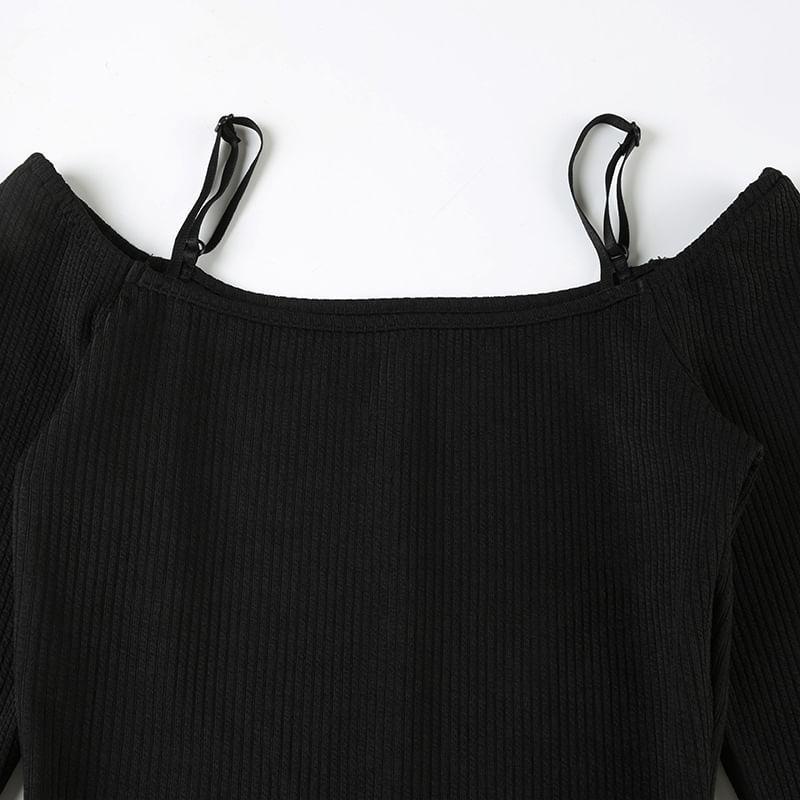 Long-Sleeve Cold Shoulder Plain Romper Product Image