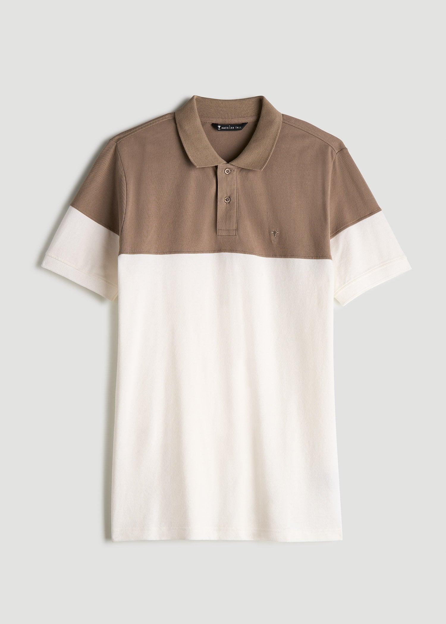 Classic Color-Block Tall Men's Polo Shirt in Dark Sand and Ecru Product Image