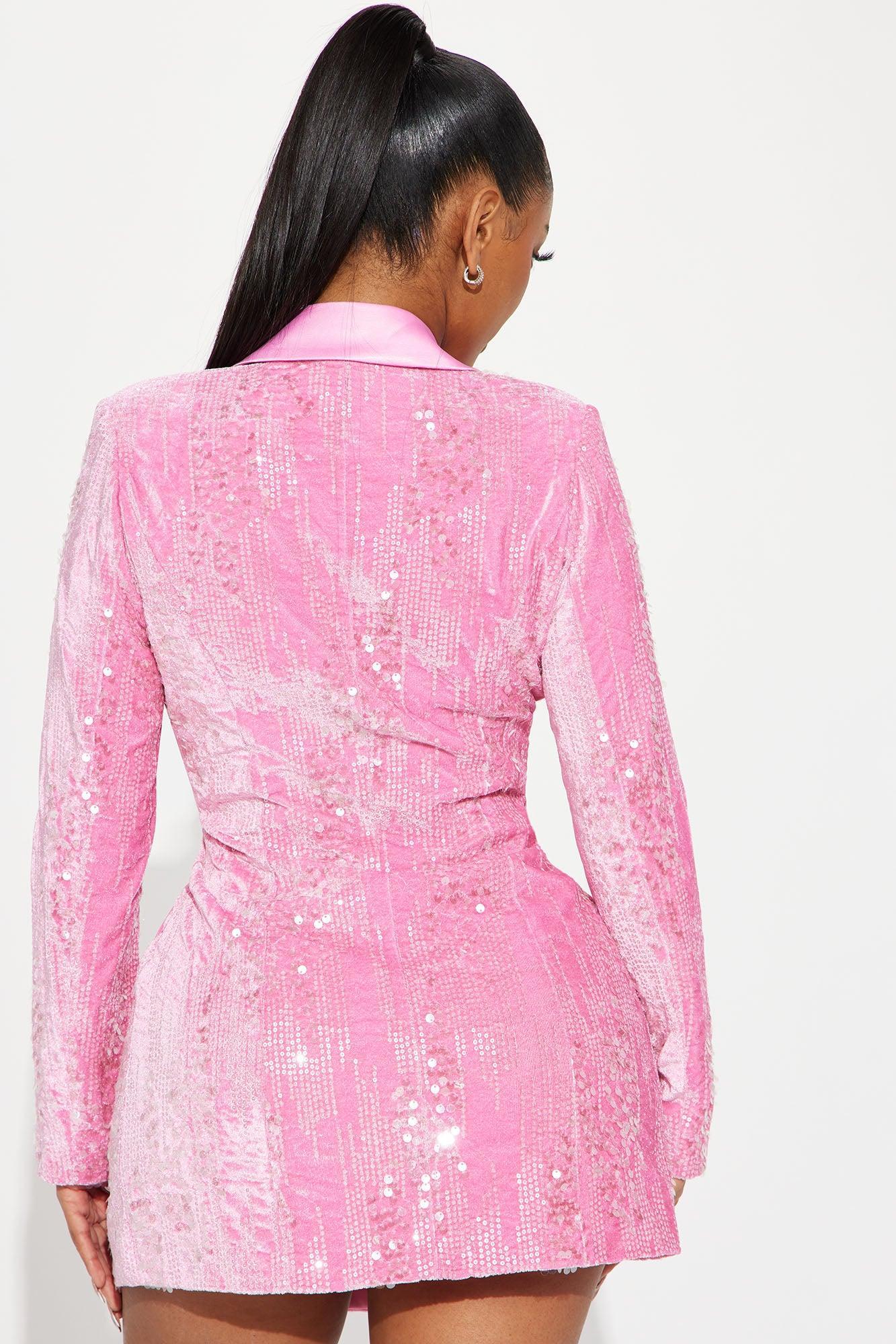 Amelia Sequin Blazer Dress - Pink Product Image